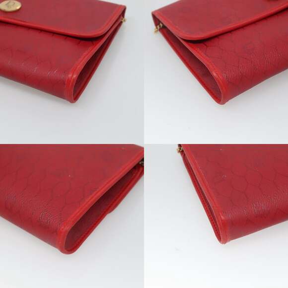 DIOR Honeycomb Canvas Chain Shoulder Bag Pvc Red Gold - Picture 10 of 12